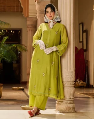 Lime Elegance Embroidered Kurta Set
