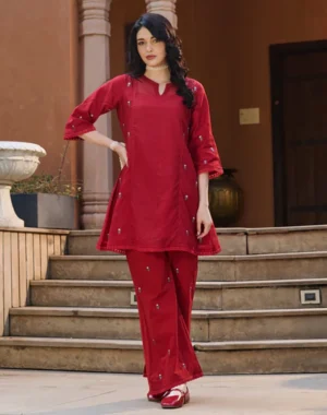 Ruby Charm Embroidered Kurta Set