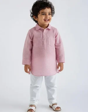 Little Dandy Textured Melange Kurta – Rose Pink