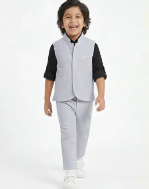 Young Gentleman 3-Piece Festive Suit Set – Dove Grey & Onyx