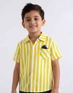Sunny Side Vertical Stripe Cotton Resort Shirt – Lemon Yellow